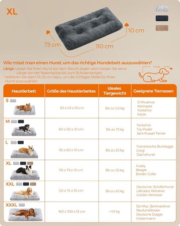 Ліжко для собак Feandrea, м'який лежак, пухнаста підстилка, довгий плюш, 110 x 73 см, м'яка підкладка, можна прати в пральній машині, кошик для собак, багатофункціональне, портативне, темно-сірий