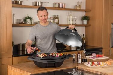 Електричний гриль George Foreman 2в1: напільний і настільний, для дому та балкона, круглий, 44,5 см, 2400 Вт, з термометром і піддоном для жиру, чорний