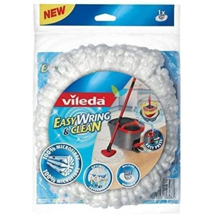 Vileda Turbo Easy Wring & Clean Classic Replacement Mop Head, suitable for Spin Mop Floor Cleaners, for all hard floors, removes over 99% of bacteria with just water*, 3-pack