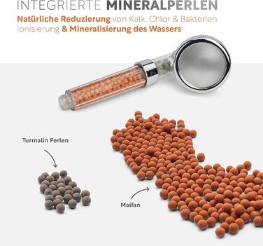 Premium showerhead with mineral stones from happydrop - The water-saving hand shower with pressure-increasing effect and 3 spray patterns