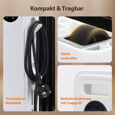 Електричний масляний радіатор Aigostar Snug X2 2500W з пультом керування, термостатом, 3 режимами, таймером, LED-дисплеєм, захистом від перекидання та перегріву