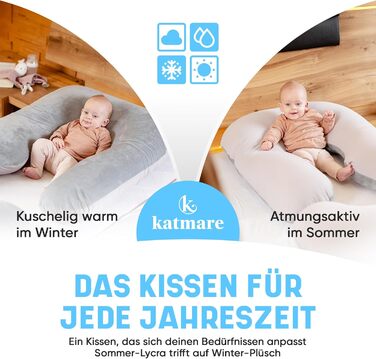 Подушка для сну на бік Katmare - вагітна подушка, подушка для годування, Body Pillow XXL з мікроперлин, знімний чохол, двостороння (зима/літо)