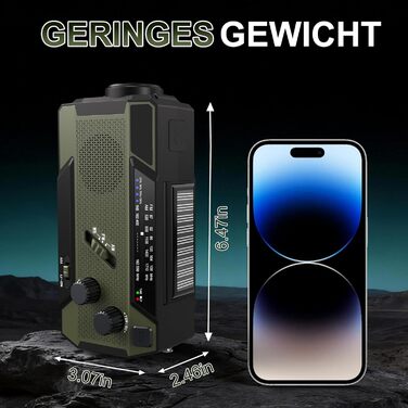 Радіо-кринка Notfall Weltempfänger 4000 mAh (14800 mWh) з 3 кабелями. Радіо для надзвичайних ситуацій з ручкою та сонячною панеллю, живлення від акумулятора, AM/FM/WB, SOS-сигнал, ліхтарик для надзвичайного спорядження Green