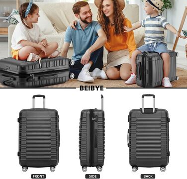 Набір валіз Beibye Zwillingsrollen - 3 шт. (M, L, XL), чорний, жорсткий корпус