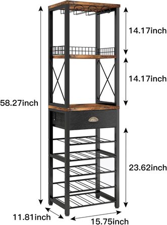 Homeiju Wine Rack, Freestanding Floor, Bar Cabinets for Liqueurs and Glasses, 4-Tier Bar Cabinet with Table Top, Glass Holder, Storage Drawer and Wine Storage for Living Room, Kitchen