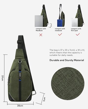Сумка через плече WATERFLY антикрадіжна, для жінок та чоловіків, сумка-слінг, сумка-переноска, мультисумка, рюкзак на день (M, темно-зелена)