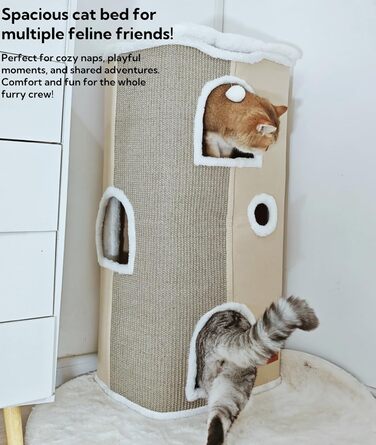 Кігтеточка-будиночок для котів велика, сіра, 42x42x33 см з подушкою та іграшкою