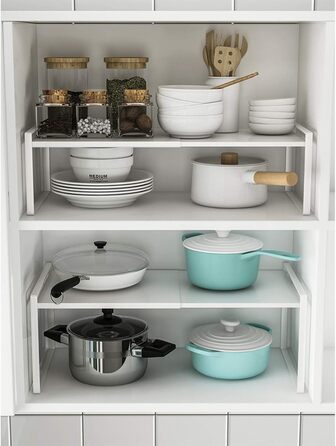 KZOBYD Expandable Kitchen Shelf, Foldable Kitchen Cabinet Shelf Spice Rack Organizer for Dishes and Supplies Stackable Kitchen Storage Organizer for More Storage Space (White, M)