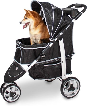 Візок для собак Innopet Monaco чорний з клямкою – універсальний візок для котів та собак, з дощем, складаний, знімний кошик, поворотне переднє колесо