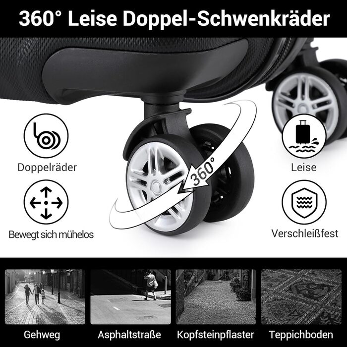 Чемодан-валіза KONO з ABS+PC: міцний, з TSA-замком та 4 колесами (52 см, чорний)