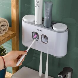 Toothbrush holder with toothpaste dispenser, wall-mounted for bathroom, bathroom organizer, storage accessory set for kids with 5 toothbrush holder slots
