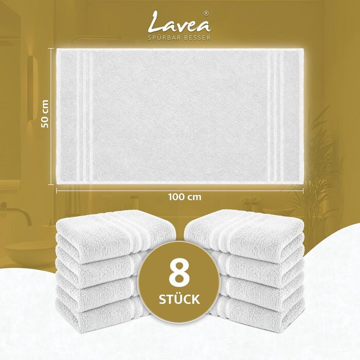 Набір махрових рушників Lavea Elena (8 шт), 100% бавовна, білі, 50x100 см — м'які та гігроскопічні рушники для рук та гостей