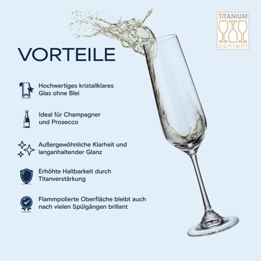 Кришталеві келихи Crystal Bohemia - набір 6 шт, 200 мл, для шампанського та просекко, миє в посудомийній машині, елегантні, стійкі до подряпин