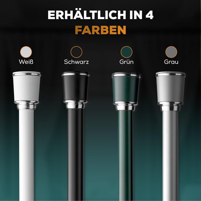 Штанга для штор Ø 32 мм, без свердління - для душу, вікна, кімнати, кухні (370-420 см, Чорний)