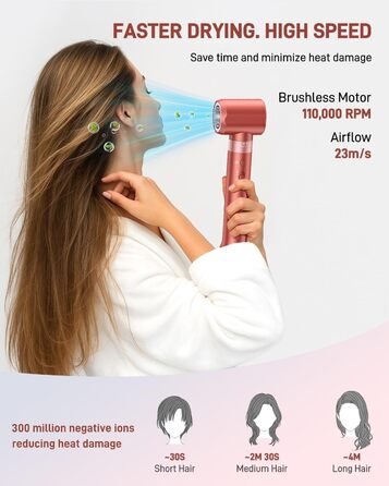 HITTIONA Airstyler 5 в 1: фен, плойка для локонів Auto-Wrap, іонізація, швидка сушка, захист від перегріву, об'єм та шовковистість, з чохлом (корал-червоний)