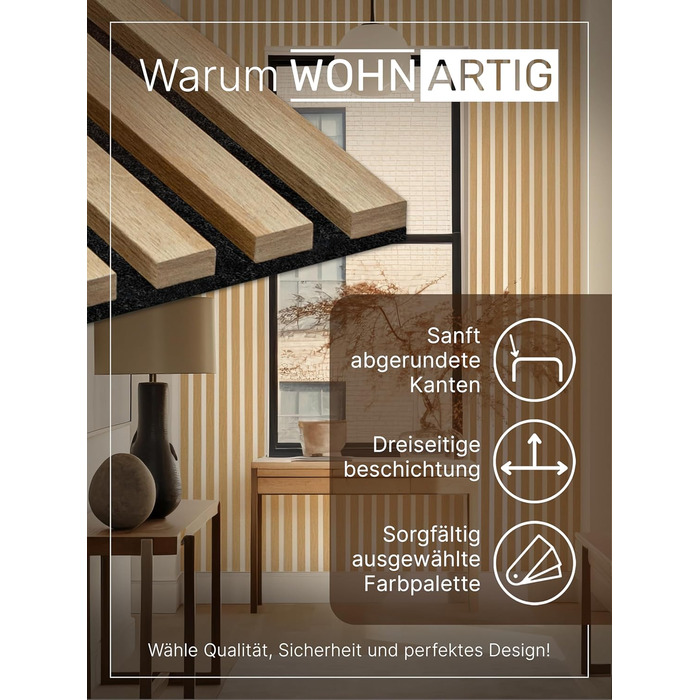 Акустичні панелі для стін на фетрі, дуб Windsor 280, 275x54 см (набір 2 шт. 275x27 см), 1.485 м²