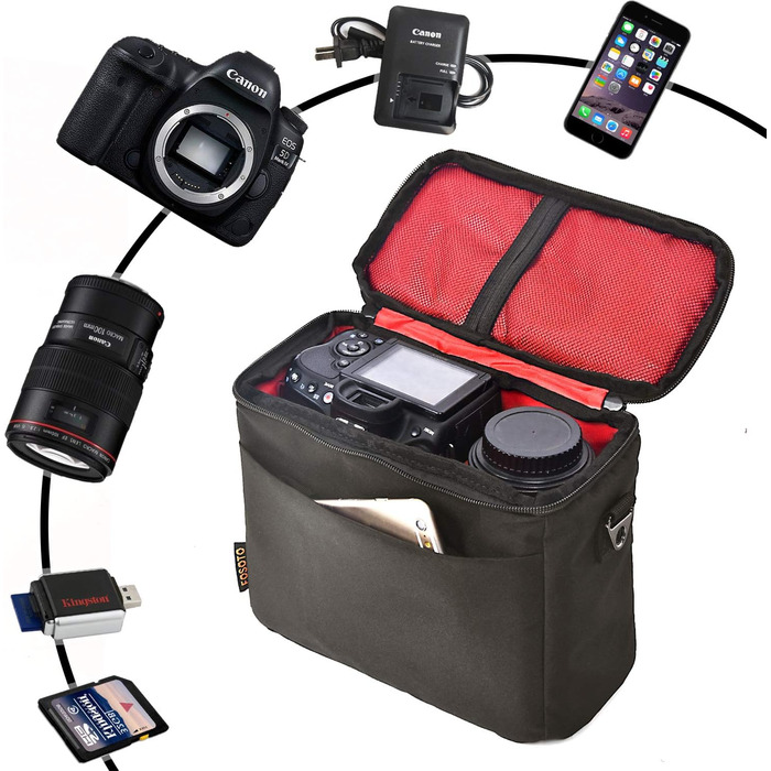 Чохол для DSLR камери FOSOTO: для Nikon, Canon, Sony. З дощем. Сумісний з D3400, D5600, D5500, D7500, EOS 4000D, 2000D, M50, A7R, A6400, A6100 (Чорний)