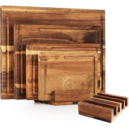 Набір дерев'яних обробних дощок – 4 шт. з акації, жировідштовхувальне покриття • Міцний, довговічний та стильний набір для кухні