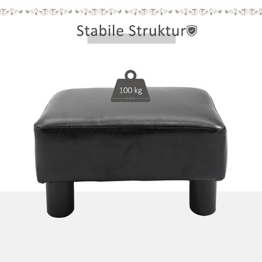HOMCOM Chesterfield Ottoman Footstool Bench from Faux Leather Black 40x30x24cm Stylish & Comfortable for Living Room & Hallway