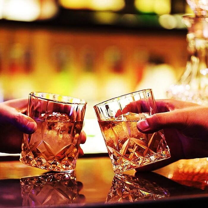 Набір склянок для віскі GLASKEY 4 шт., 320 мл, без свинцю, кришталь, для коктейлів, рому, горілки, скотчу, джину, коньяку, води, віскі, важке дно, подарунковий набір для чоловіків, батька, брата