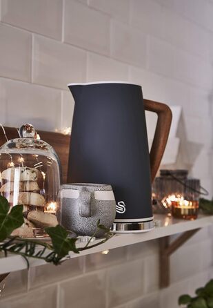 Swan Nordic Ultra Fast Electric Kettle - Wireless, Modern Design, 1.7L, 2200W, Wood-Look Handle, Auto Shutoff, White (Gray, Single)