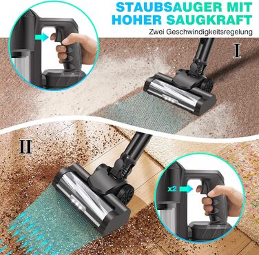 Бездротовий пилосос YouseaHome 15kpa з HEPA-фільтром та LED-підсвіткою, 2 батареї по 3000mAh, знімний ручний пилосос