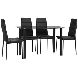 HOMCOM 5-piece dining set: dining table with 4 chairs, tempered glass top, black steel, for dining room & kitchen