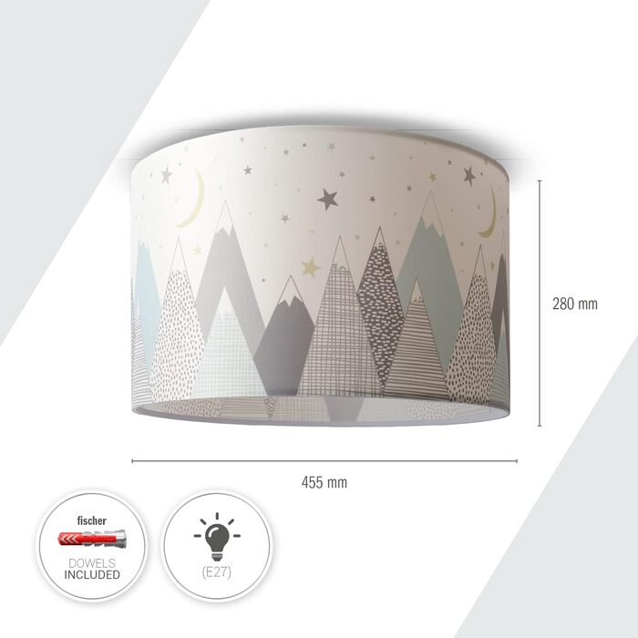Paco Home Pendant Light for Children's Room, Ceiling Lamp, Chandelier, Baby Room Pendant Light, Various Motives, Boys and Girls, E27, Color: Design 6 (Ø45.5 cm), Light Type___Color: - White (Mountains, Ceiling Light)