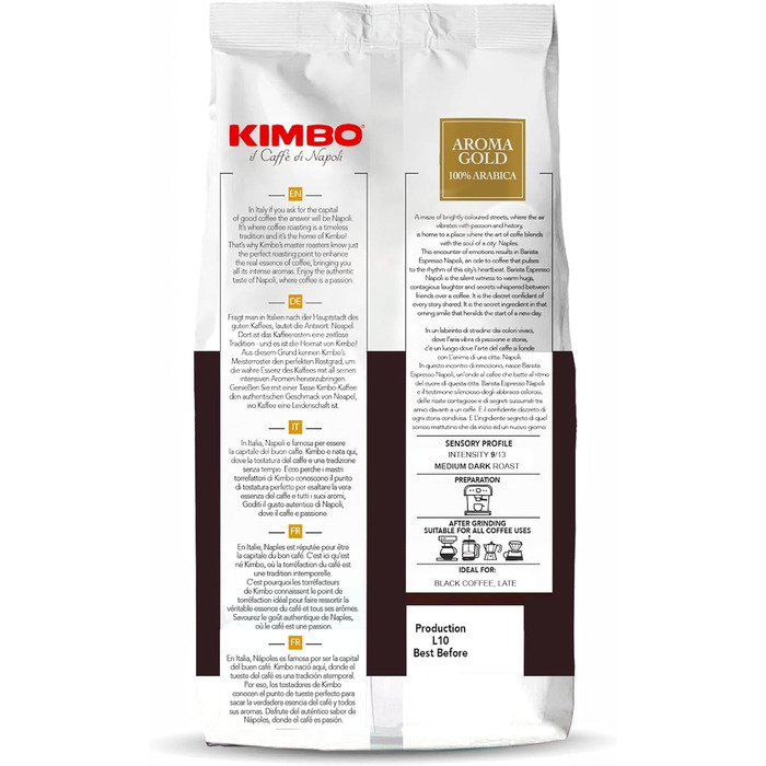 Кава в зернах Kimbo Espresso Napoletano Aroma Gold, темне обсмаження, 1 кг