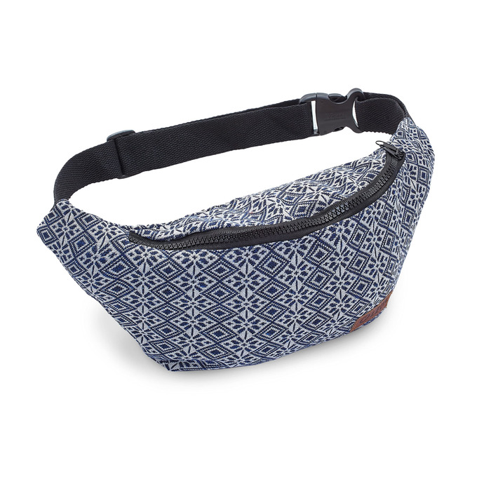 Чоловіча поясна сумка Leon з бавовни, Boho стиль, племінний дизайн (GT dklBlauRauteStrahlWeiß)
