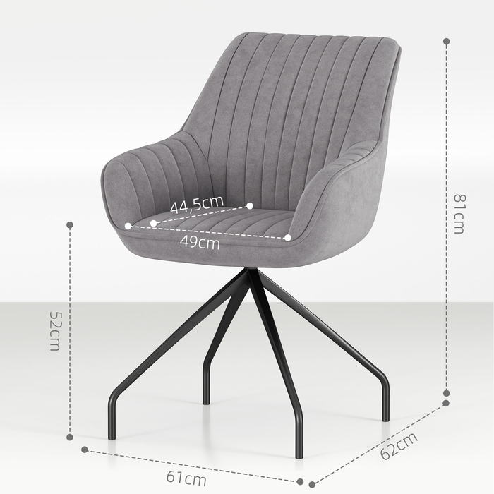 HOMCOM Swivel Lounge Chair with Armrests, Velvet-Look, Swivel Chair with Metal Legs, for Bedroom, Living Room, Dark Grey | Aosom