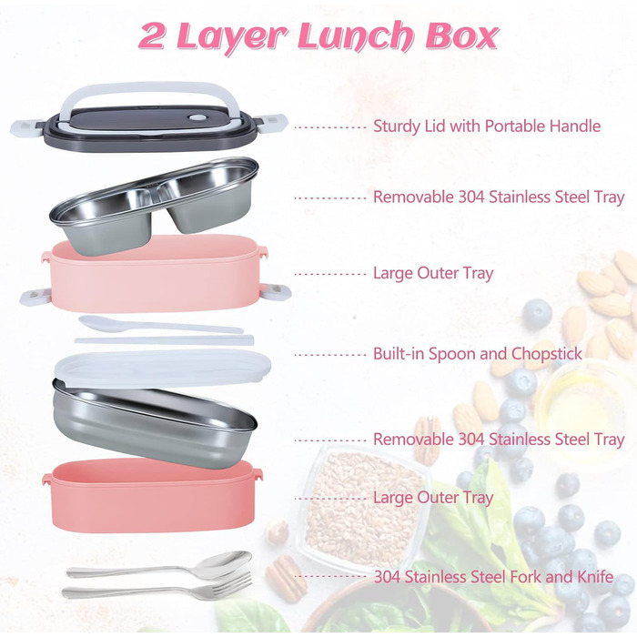 Ланчбокс дорослий з сумкою, б/дос. контейнер для їжі для дітей з 3 відсіками, вил. витікання, мікрохвл. б/дос. бенто-бокс для роботи, школи, пікніка, подорожей (рожевий)