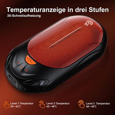 Електричний грілка для рук 2-в-1 OUTJUT 6000mAh, USB, акумулятор, 20 годин роботи, 3 режими нагріву, швидкий нагрів, для спорту на відкритому повітрі взимку, подарунок на Різдво, чорний