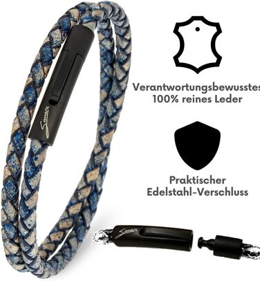 Преміум шкіряний браслет ручної роботи з Німеччини, унісекс (S - до 16 см, блакитний)