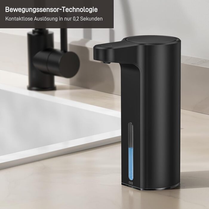 Automatic Soap Dispenser with Window - Infrared Sensor, 250ml, USB Rechargeable, Waterproof, Adjustable Dosage, Drip-Free, for Kitchen & Bathroom - Matte Black