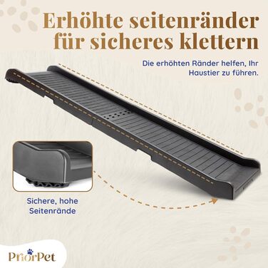 Рампа для собак у машину, складана – 174 см, 38 см – чорна, з протиковзким покриттям, для великих собак, до 85 кг – підходить для авто та SUV