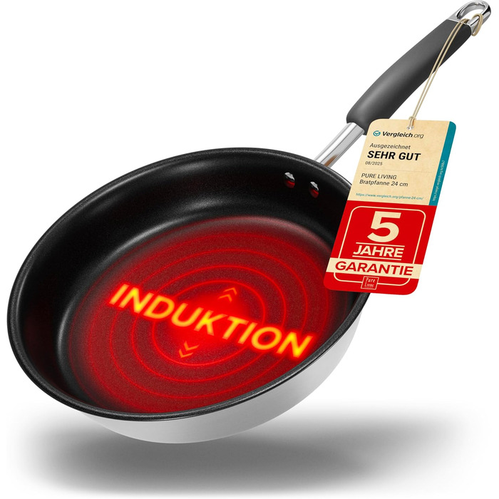 Набір сковорідок з нержавіючої сталі для всіх типів плит, 20 та 28 см, з антипригарним покриттям – 10 років гарантії, ергономічні ручки, рівномірний розподіл тепла, придатні для миття в посудомийній машині та використання в духовці – Набір сковорідок