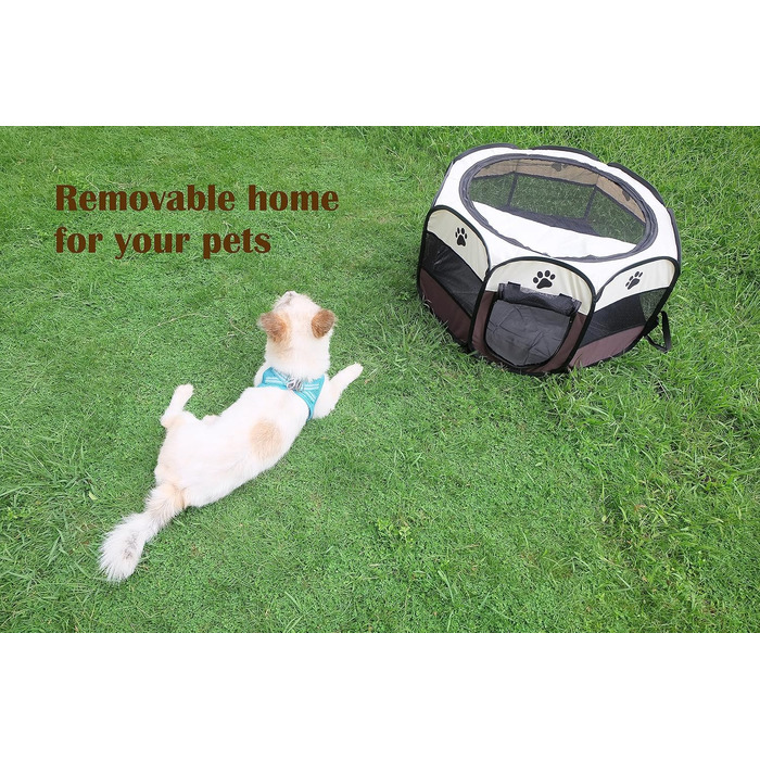 Переносне огорожа для тварин, вольєр для собак та котів, кроликів, тренувальний намет для домашніх тварин, для дому та вулиці (Розен), коричневий