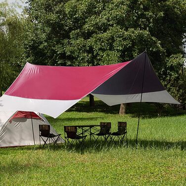 Тент Forceatt Zeltplane 3.7x4.3 м, Ultraleicht, 6 кріплень, Анти-UV, Водонепроникний. Для кемпінгу, піших прогулянок та відпочинку на природі. Темно-синій & сірий (Червоний & сірий)