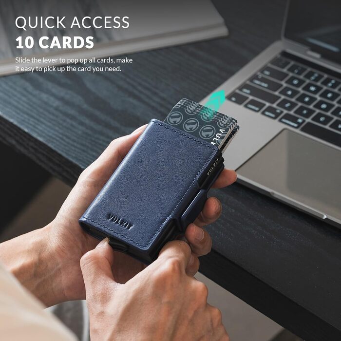 Чоловіче картхолдер VULKIT з RFID захистом: шкіряний гаманець для карток та грошей (справжня шкіра, темно-синій)