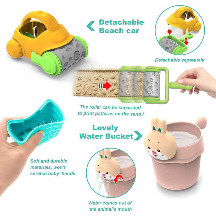 JoyGrow Kids Sand Toys, Beach Toy Set in Reusable Mesh Bag, Water Toys with Shovels and Buckets, Sandbox Bucket Animal Molds, Bath Toys for Boys and Girls