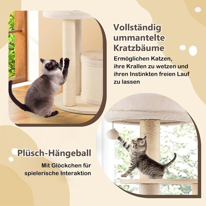 Дерев'яний кігтеточка для котів Costway 151 см з будиночком, гамаком та сизалевими стовпчиками