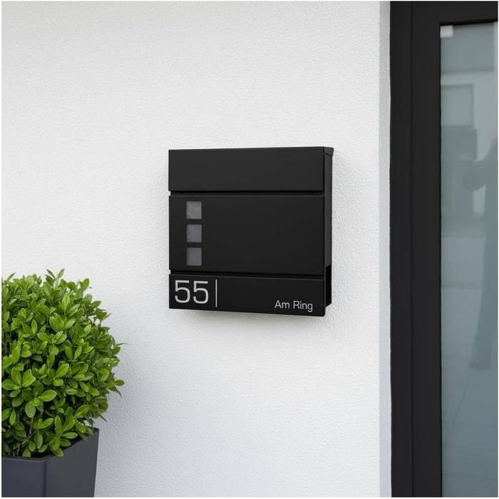 Поштова скринька Metzler Cube антрацит RAL 7016 з лазерним гравіруванням адреси та номера будинку, з відділенням для газет, вікном. Розмір 37x37x10.5 см