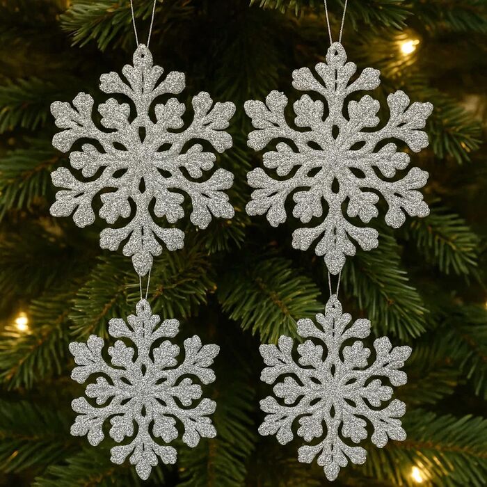 SLEETLY 28шт Білозолоті Новорічні Кулі для Прикраси Ялинки - Набір Декоративних Орнаментів, Сніжинки та Крижані Шарм, Стійкі до Ударів, для Святкового Прикрашання