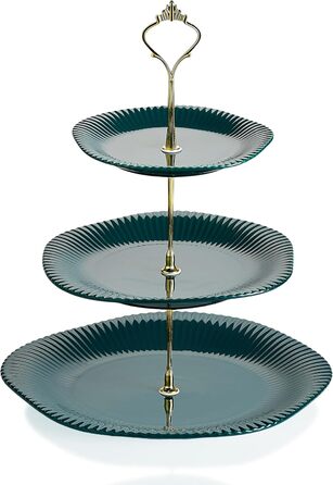 Керамічний триярусний підставка для капкейків, десертів та тортів - зелений