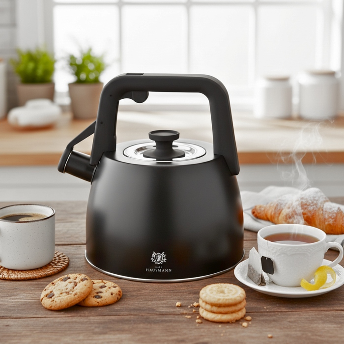 Класичний сталевий чайник Karl Hausmann, 2,5 л, чорний, сріблястий, сірий