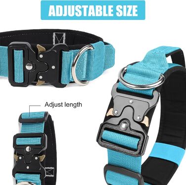 Тактичний нашийник для собак Ledeak з ручкою, регульований, широкий, з м'якою підкладкою, надійний, з металевою застібкою, для дресирування (фіолетовий, синій, L)