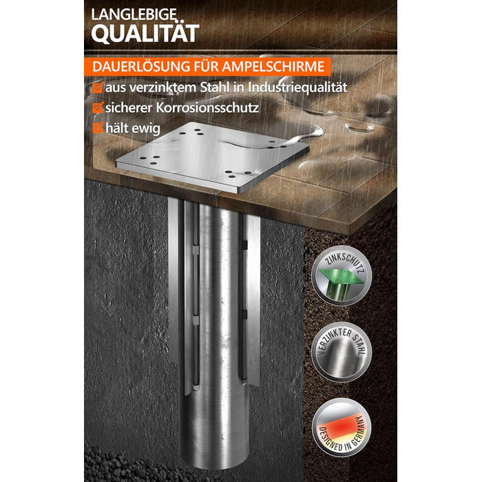 4smile Ground Sleeve Parasol - Ground Anchor Gazebo Parasol with Base Plate for Embedding, Timeless Quality - Universal Parasol Stand Gazebo Parasol, Load Capacity up to 500 kg