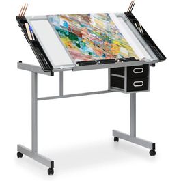 Adjustable Art Desk with Storage - Tiltable Drafting Table with Wheels - Multi-Purpose Craft Station