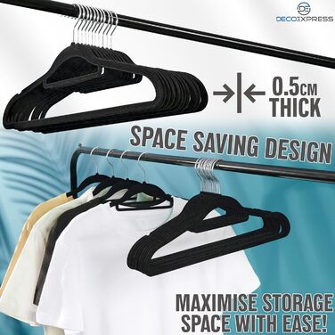 Плечики для одягу Deco Express Класичні, велюрові, антиковзаючі, економія місця, набір (20 шт., чорний)